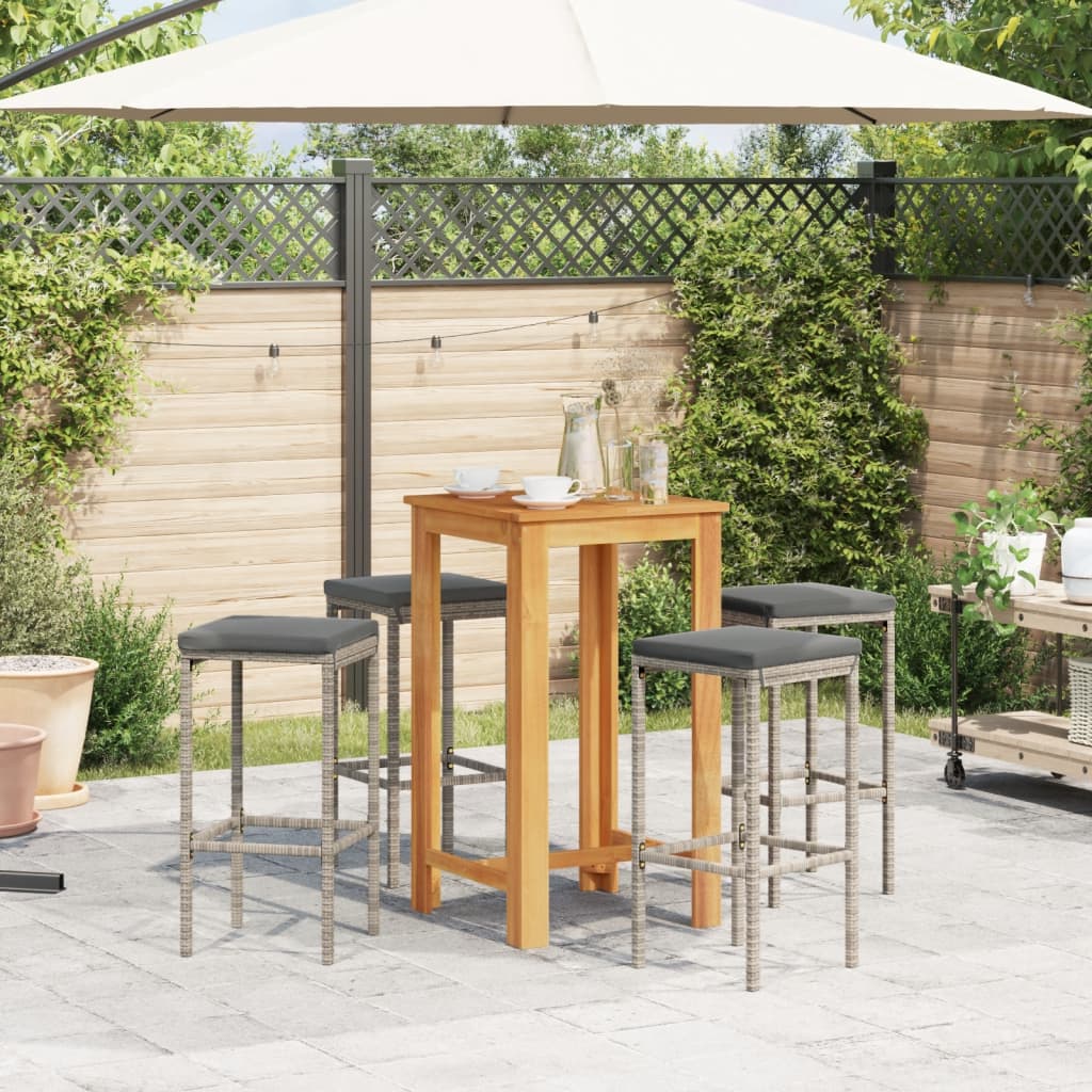 5-Tlg. Gartenbar-Set Massivholz Akazie Und Poly Rattan