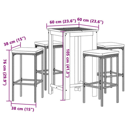 5-Tlg. Gartenbar-Set Massivholz Akazie Und Poly Rattan
