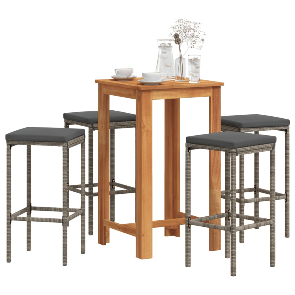 5-Tlg. Gartenbar-Set Massivholz Akazie Und Poly Rattan