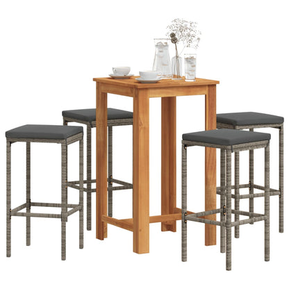5-Tlg. Gartenbar-Set Massivholz Akazie Und Poly Rattan