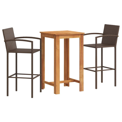3-Tlg. Gartenbar-Set Massivholz Akazie Und Poly Rattan