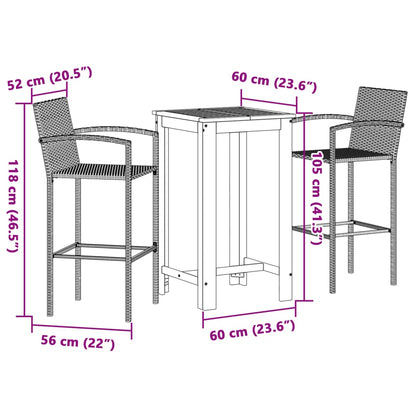 3-Tlg. Gartenbar-Set Massivholz Akazie Und Poly Rattan