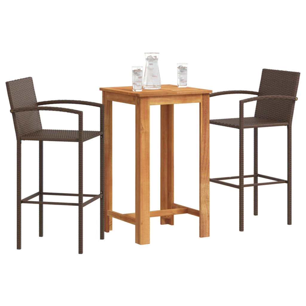 3-Tlg. Gartenbar-Set Massivholz Akazie Und Poly Rattan