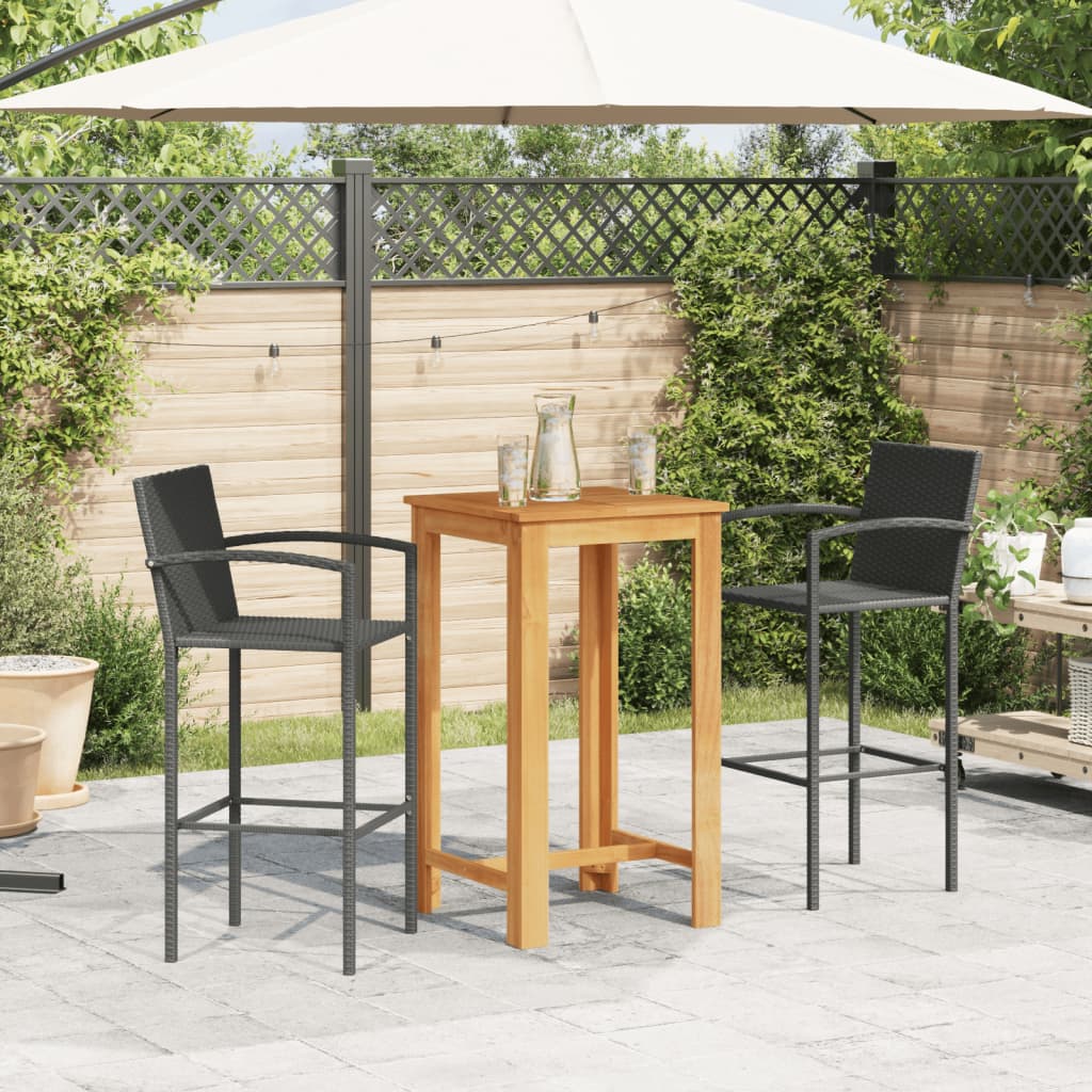 3-Tlg. Gartenbar-Set Schwarz Massivholz Akazie Und Poly Rattan