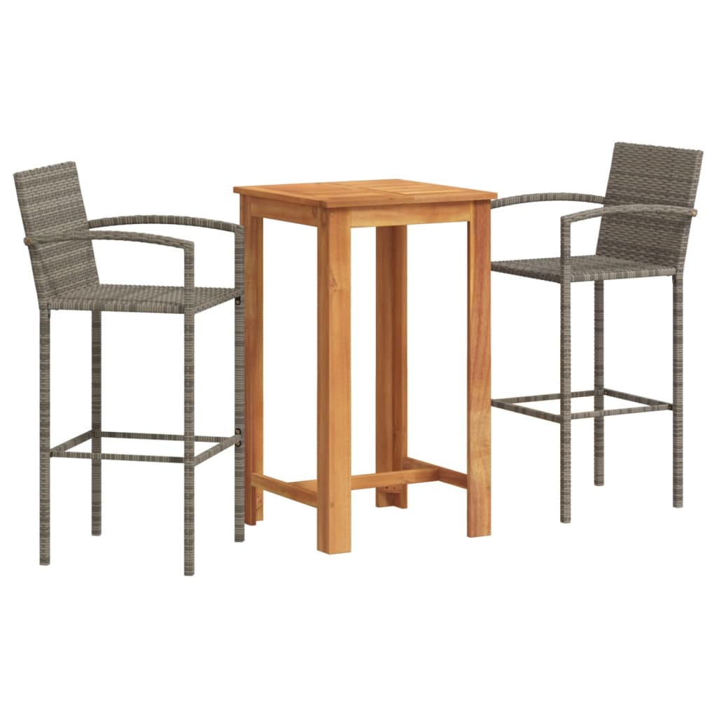 3-Tlg. Gartenbar-Set Massivholz Akazie Und Poly Rattan