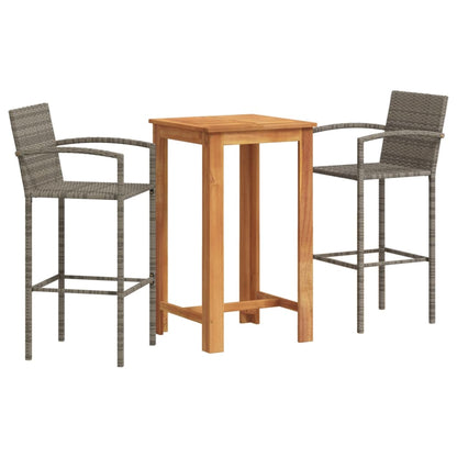 3-Tlg. Gartenbar-Set Massivholz Akazie Und Poly Rattan