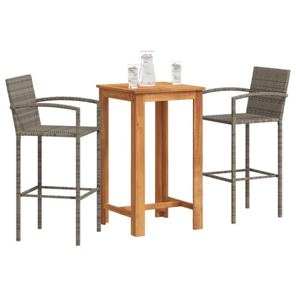 3-Tlg. Gartenbar-Set Massivholz Akazie Und Poly Rattan