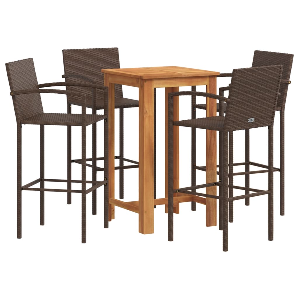 5-Tlg. Gartenbar-Set Massivholz Akazie Und Poly Rattan