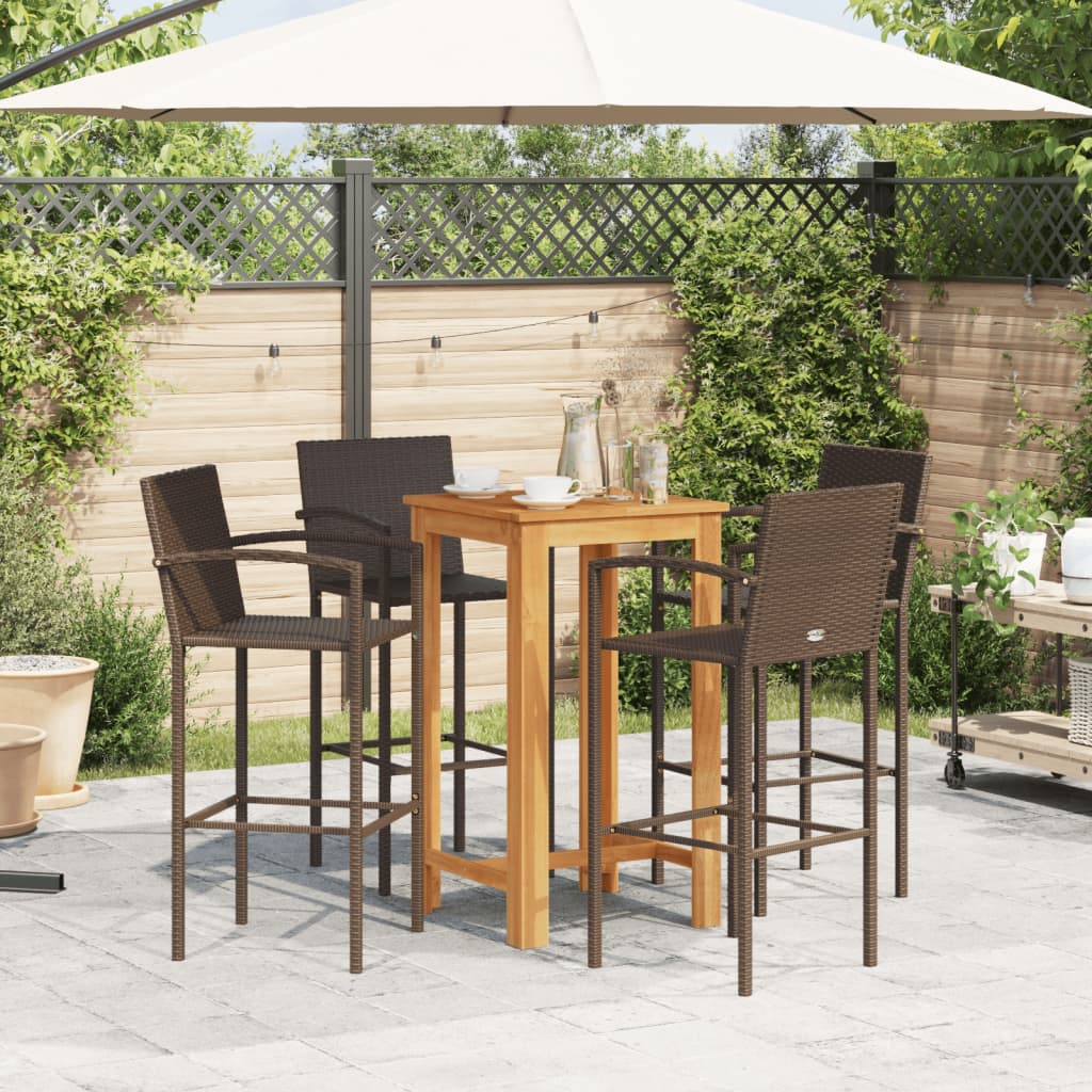 5-Tlg. Gartenbar-Set Massivholz Akazie Und Poly Rattan