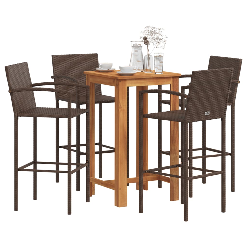 5-Tlg. Gartenbar-Set Massivholz Akazie Und Poly Rattan