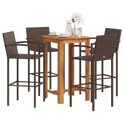 5-Tlg. Gartenbar-Set Massivholz Akazie Und Poly Rattan