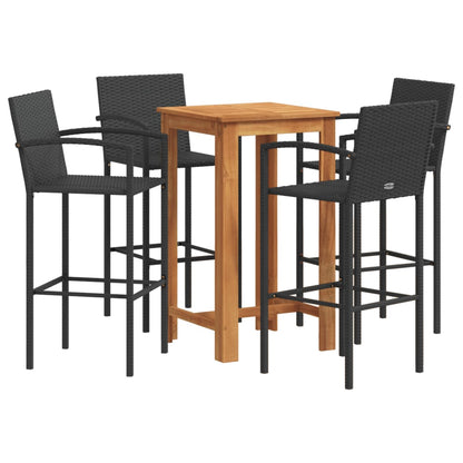5-Tlg. Gartenbar-Set Massivholz Akazie Und Poly Rattan