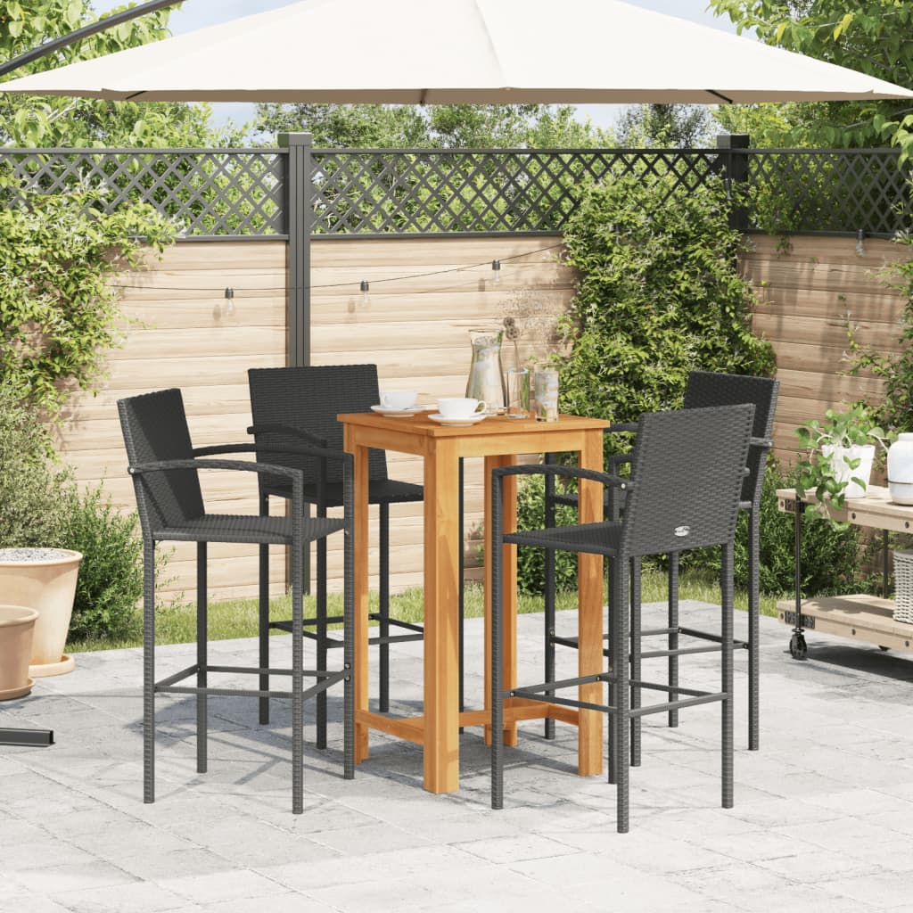 5-Tlg. Gartenbar-Set Massivholz Akazie Und Poly Rattan