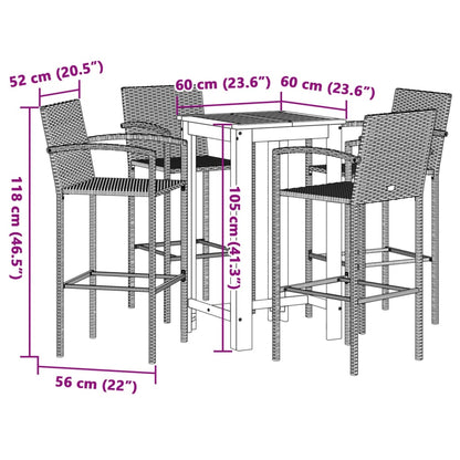 5-Tlg. Gartenbar-Set Massivholz Akazie Und Poly Rattan
