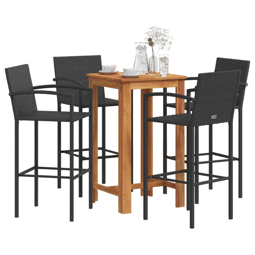 5-Tlg. Gartenbar-Set Massivholz Akazie Und Poly Rattan
