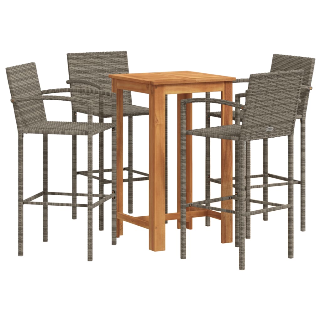 5-Tlg. Gartenbar-Set Massivholz Akazie Und Poly Rattan