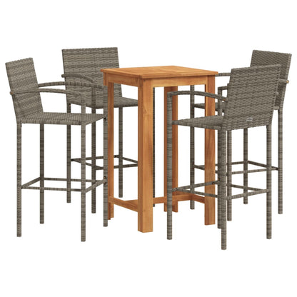 5-Tlg. Gartenbar-Set Massivholz Akazie Und Poly Rattan
