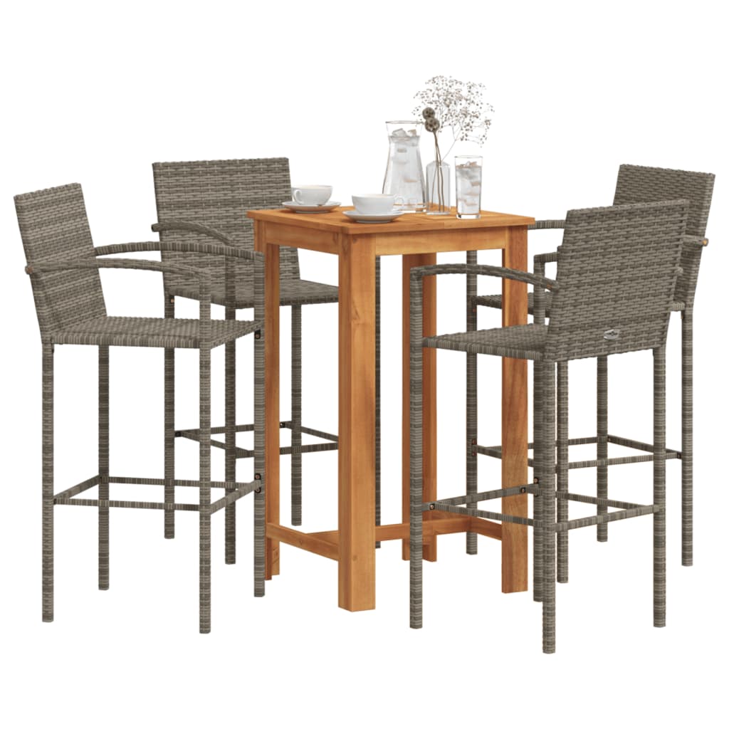 5-Tlg. Gartenbar-Set Massivholz Akazie Und Poly Rattan