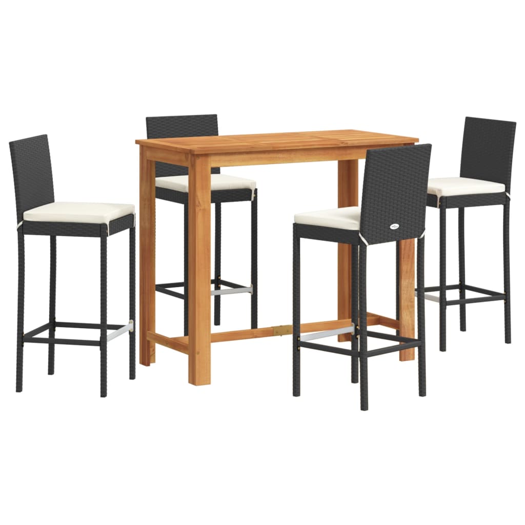 5-Tlg. Gartenbar-Set Massivholz Akazie Und Poly Rattan