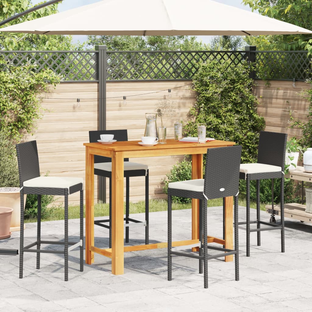5-Tlg. Gartenbar-Set Massivholz Akazie Und Poly Rattan