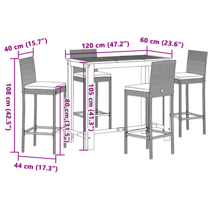 5-Tlg. Gartenbar-Set Massivholz Akazie Und Poly Rattan