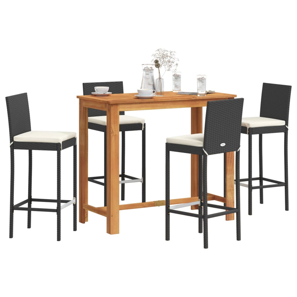 5-Tlg. Gartenbar-Set Massivholz Akazie Und Poly Rattan