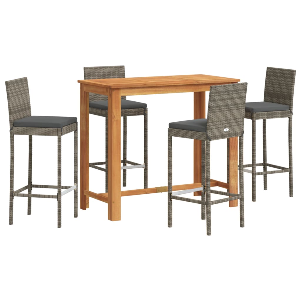 5-Tlg. Gartenbar-Set Massivholz Akazie Und Poly Rattan