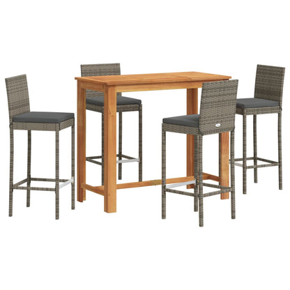 5-Tlg. Gartenbar-Set Massivholz Akazie Und Poly Rattan