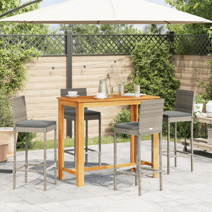 5-Tlg. Gartenbar-Set Massivholz Akazie Und Poly Rattan