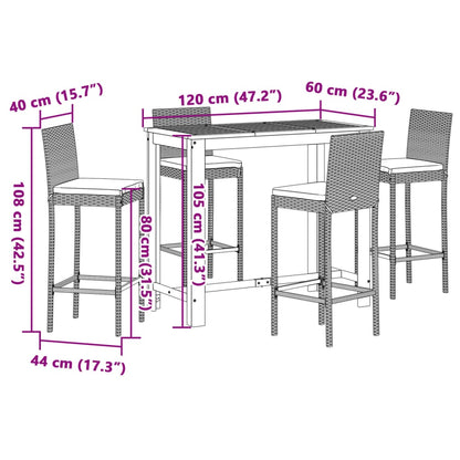 5-Tlg. Gartenbar-Set Massivholz Akazie Und Poly Rattan