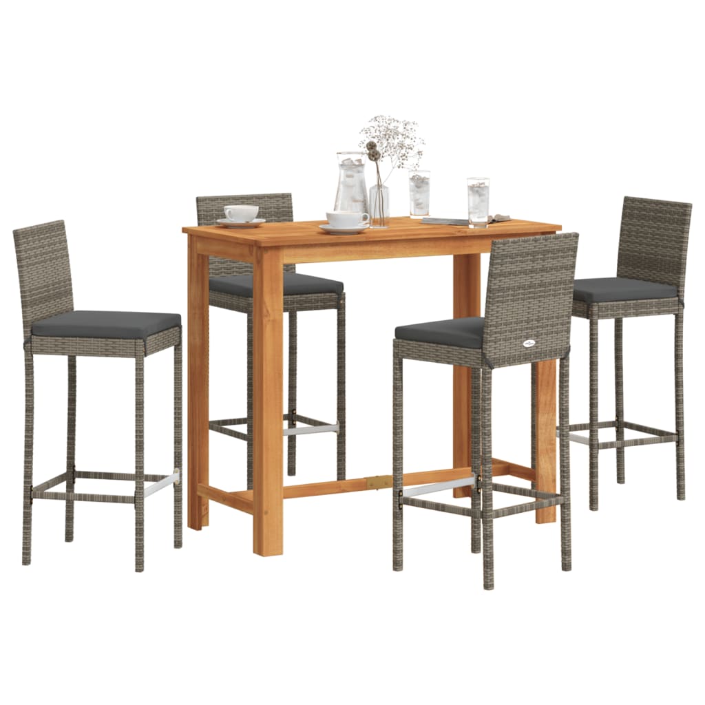 5-Tlg. Gartenbar-Set Massivholz Akazie Und Poly Rattan