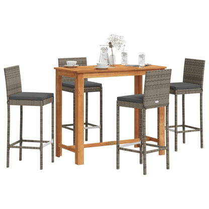 5-Tlg. Gartenbar-Set Massivholz Akazie Und Poly Rattan