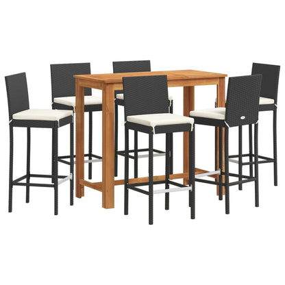 7-Tlg. Gartenbar-Set Massivholz Akazie Und Poly Rattan