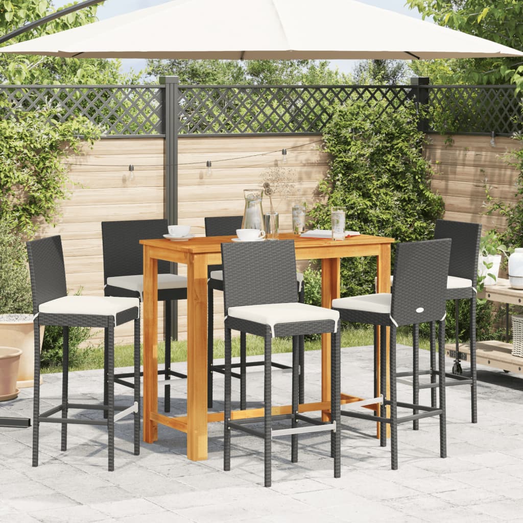 7-Tlg. Gartenbar-Set Massivholz Akazie Und Poly Rattan