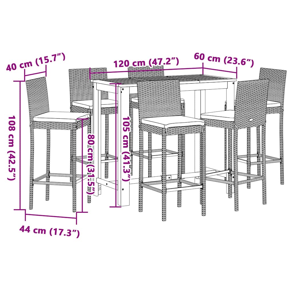 7-Tlg. Gartenbar-Set Massivholz Akazie Und Poly Rattan