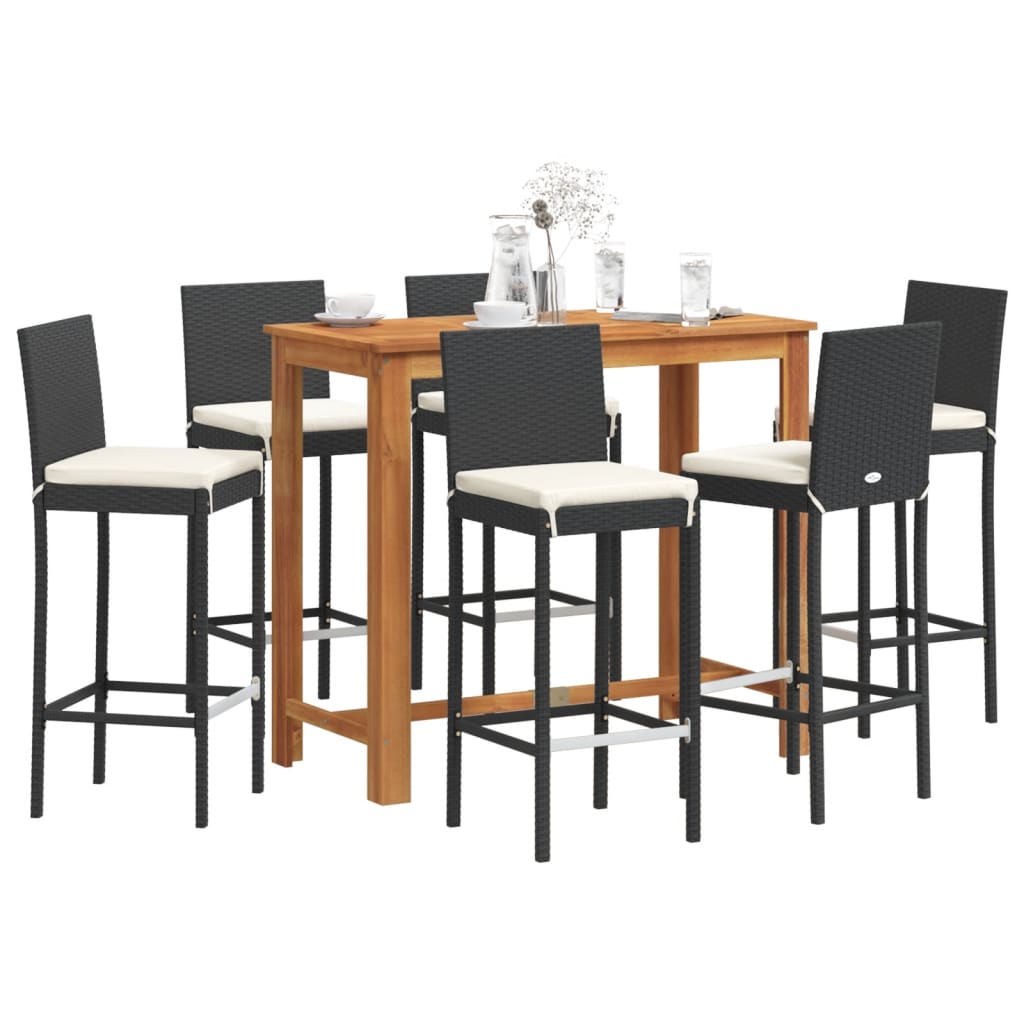 7-Tlg. Gartenbar-Set Massivholz Akazie Und Poly Rattan