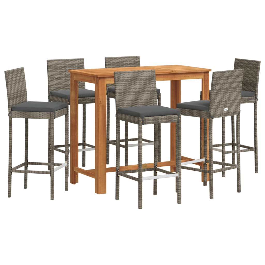 7-Tlg. Gartenbar-Set Massivholz Akazie Und Poly Rattan
