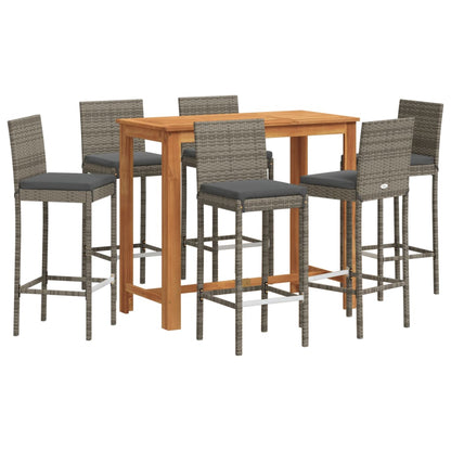 7-Tlg. Gartenbar-Set Massivholz Akazie Und Poly Rattan