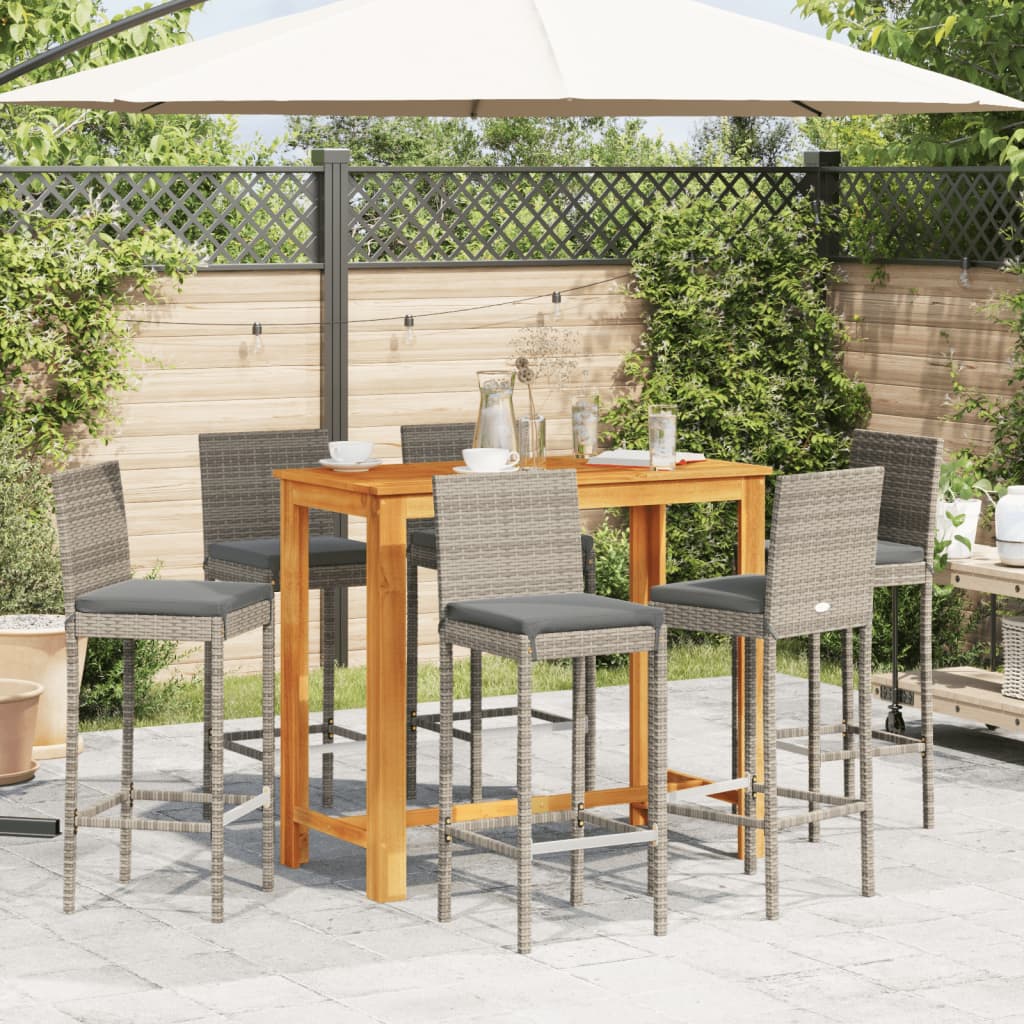 7-Tlg. Gartenbar-Set Massivholz Akazie Und Poly Rattan