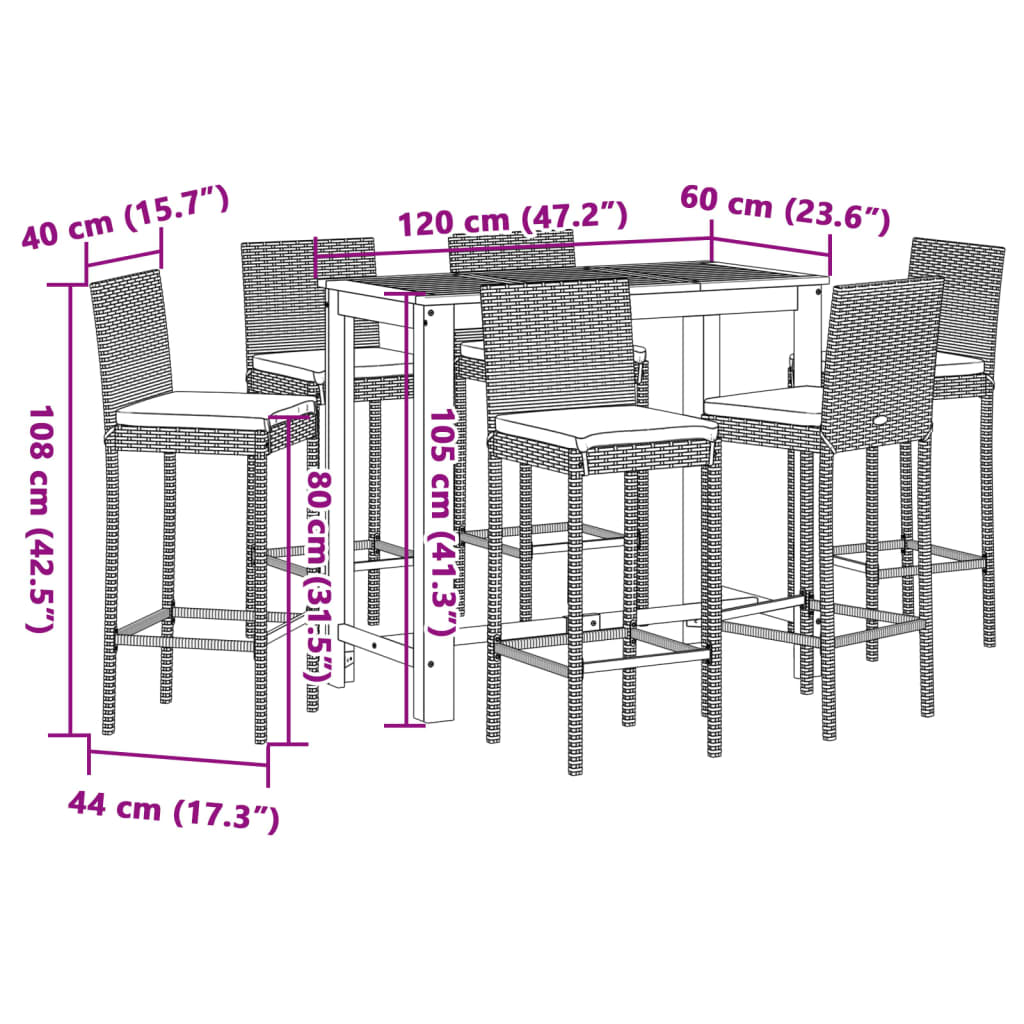 7-Tlg. Gartenbar-Set Massivholz Akazie Und Poly Rattan
