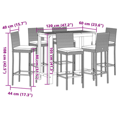 7-Tlg. Gartenbar-Set Massivholz Akazie Und Poly Rattan