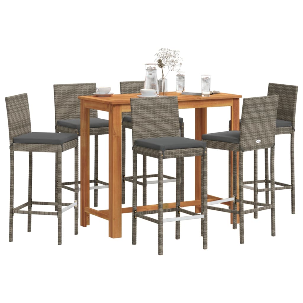7-Tlg. Gartenbar-Set Massivholz Akazie Und Poly Rattan