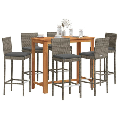 7-Tlg. Gartenbar-Set Massivholz Akazie Und Poly Rattan