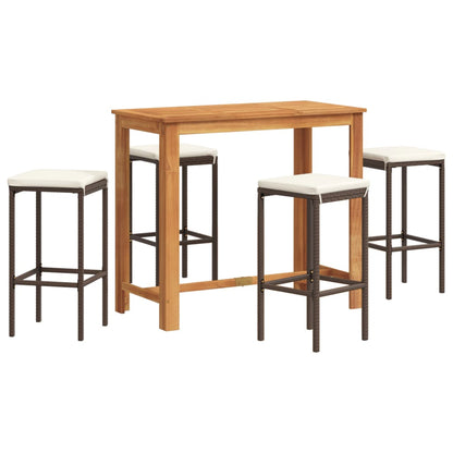 5-Tlg. Gartenbar-Set Massivholz Akazie Und Poly Rattan