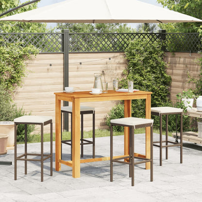 5-Tlg. Gartenbar-Set Massivholz Akazie Und Poly Rattan