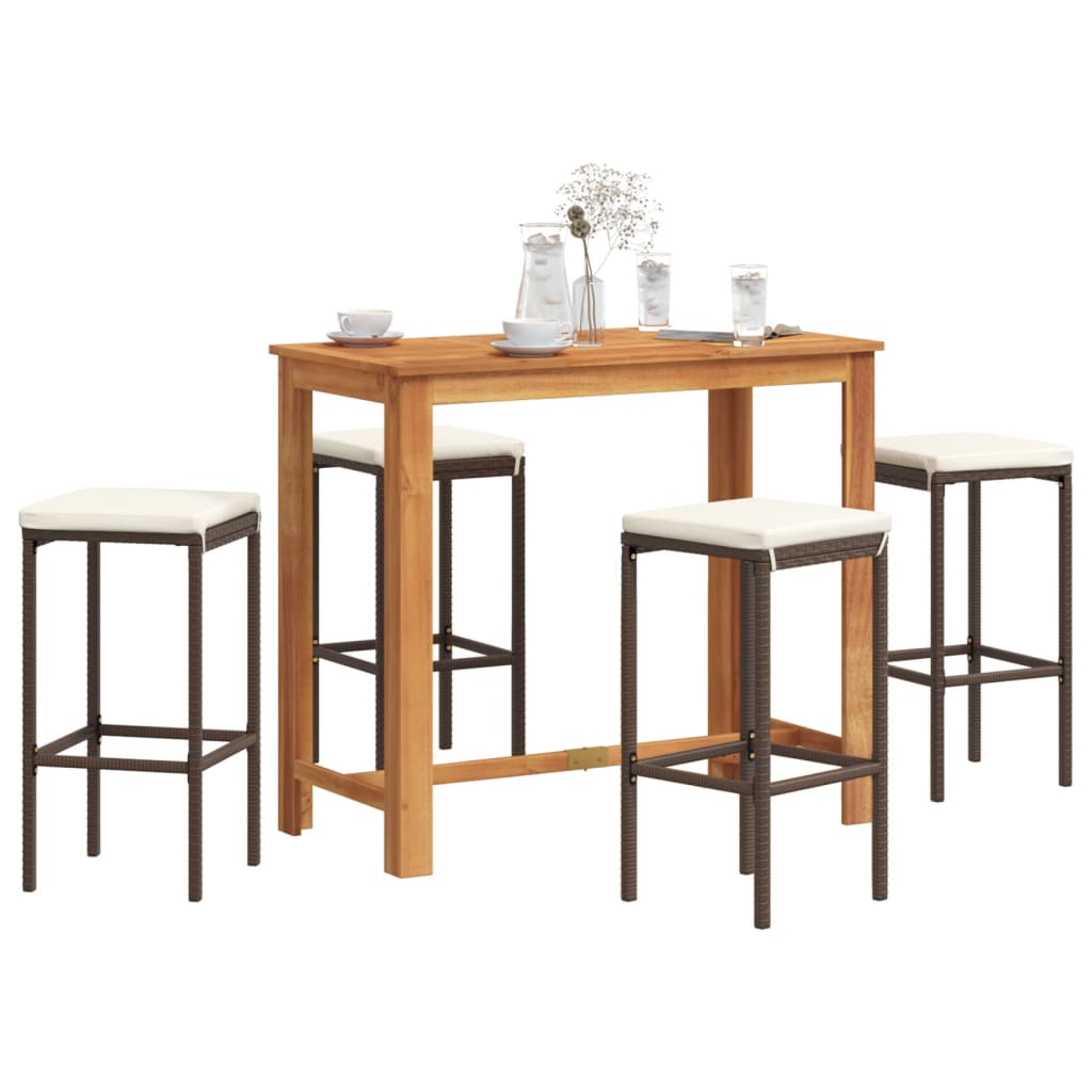 5-Tlg. Gartenbar-Set Massivholz Akazie Und Poly Rattan