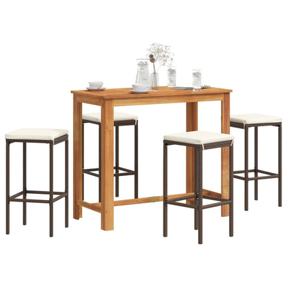 5-Tlg. Gartenbar-Set Massivholz Akazie Und Poly Rattan