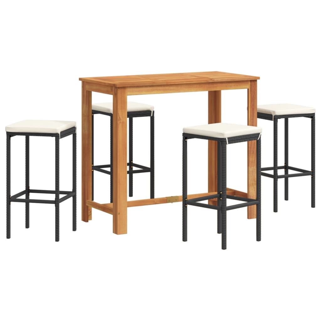 5-Tlg. Gartenbar-Set Massivholz Akazie Und Poly Rattan