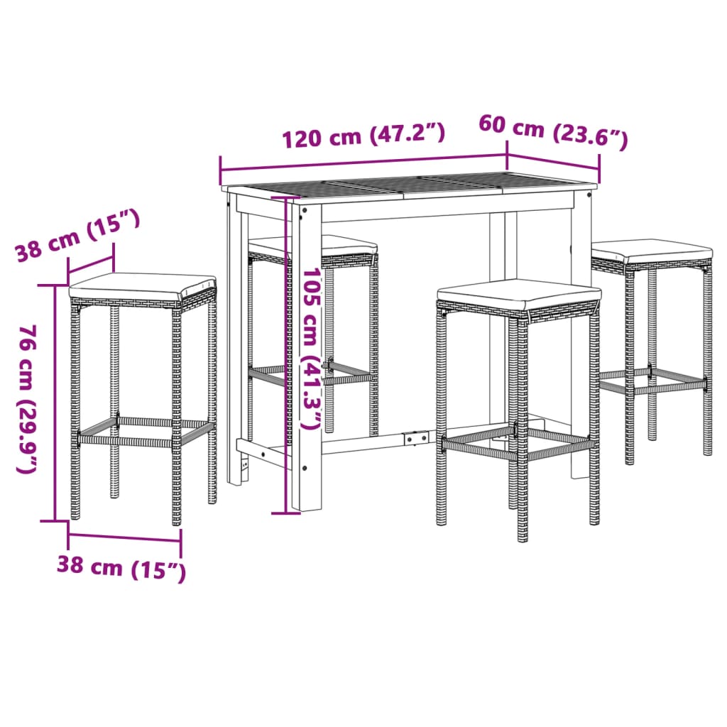 5-Tlg. Gartenbar-Set Massivholz Akazie Und Poly Rattan