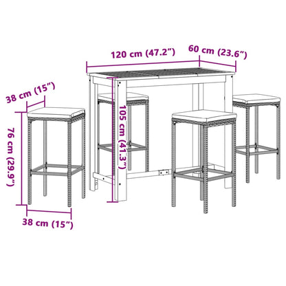 5-Tlg. Gartenbar-Set Massivholz Akazie Und Poly Rattan